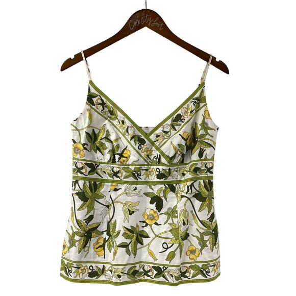 Ann Taylor Floral Tank Top 4 Spaghetti Strap Vintage Girly Green White - Picture 1 of 7
